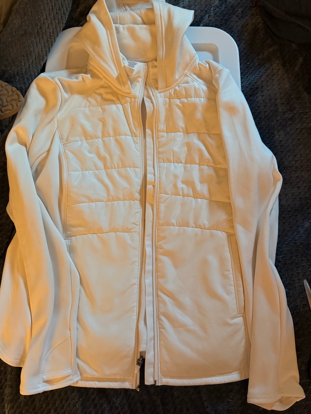 tek gear Cream Quilted Front Zip Hoodie Jacket